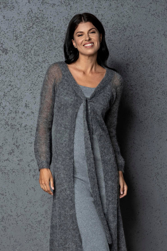 Knit lightweight mohair long cardigan ROMANCE - gray