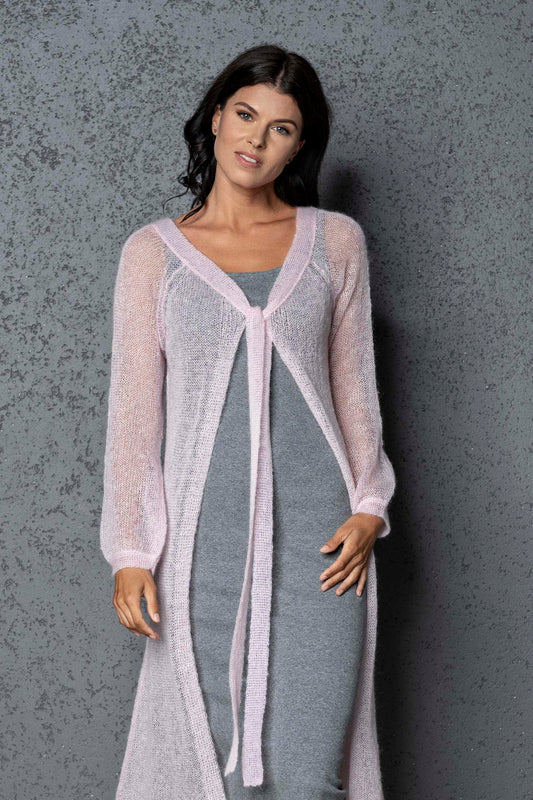 Knit lightweight mohair long cardigan ROMANCE - pink