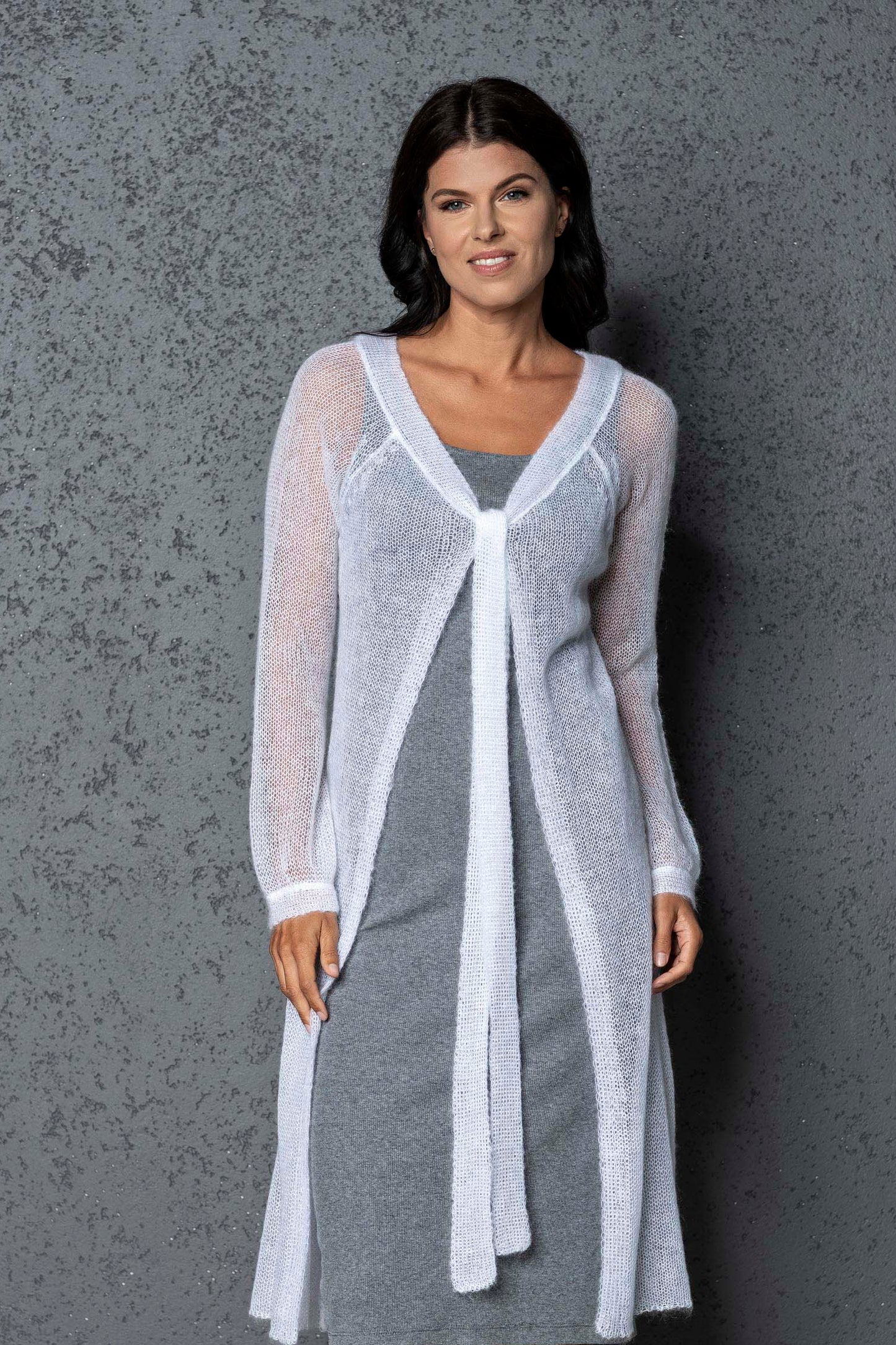 Knit lightweight mohair long cardigan ROMANCE - white