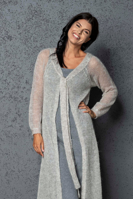 Knit lightweight mohair long cardigan ROMANCE - beige