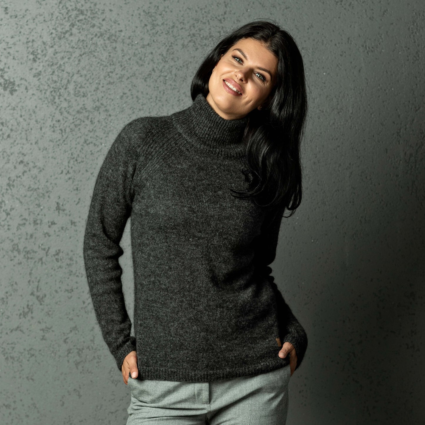 Alpaca wool knit sweater DREAM - dark gray