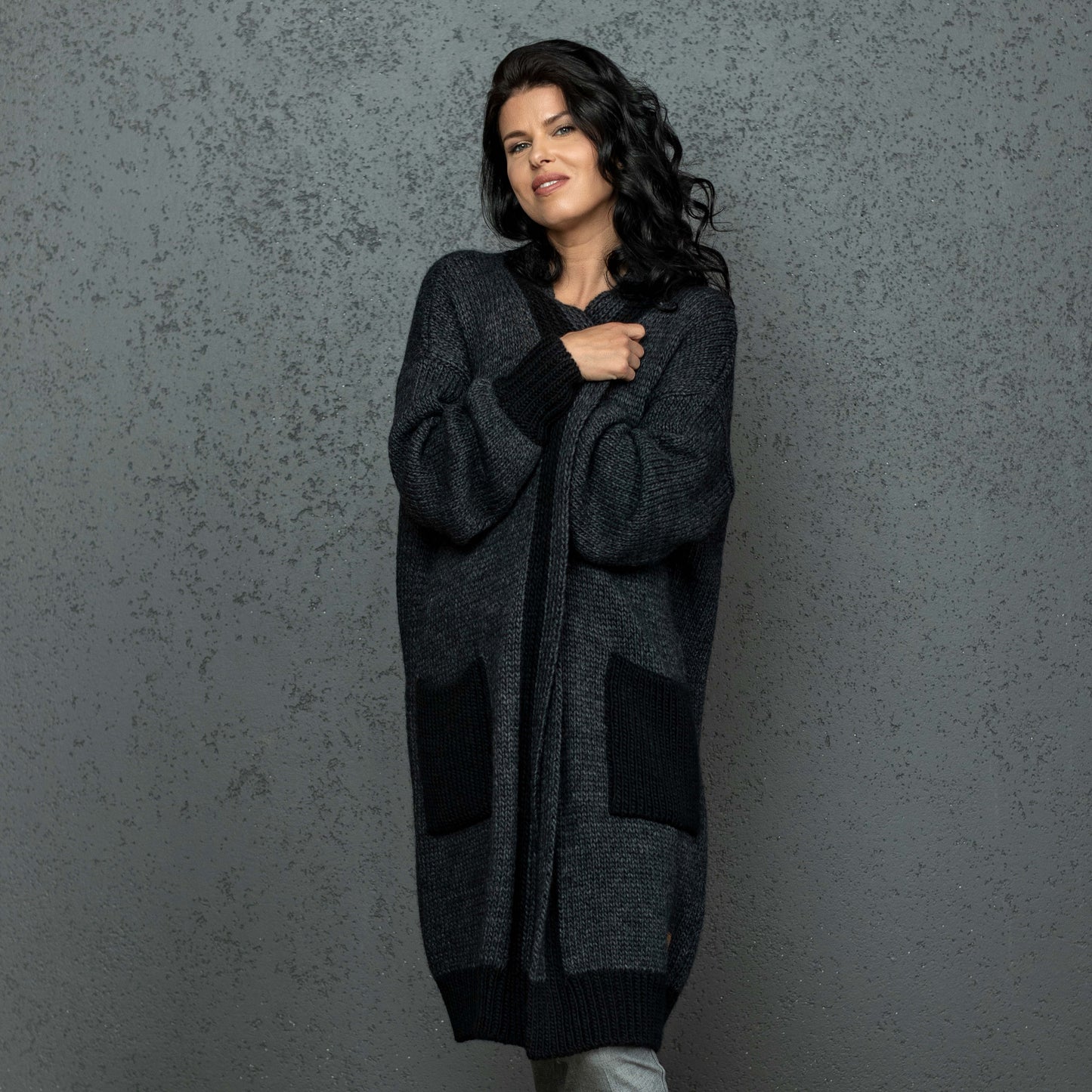 Chunky knit oversized cardigan Natalie - dark gray!