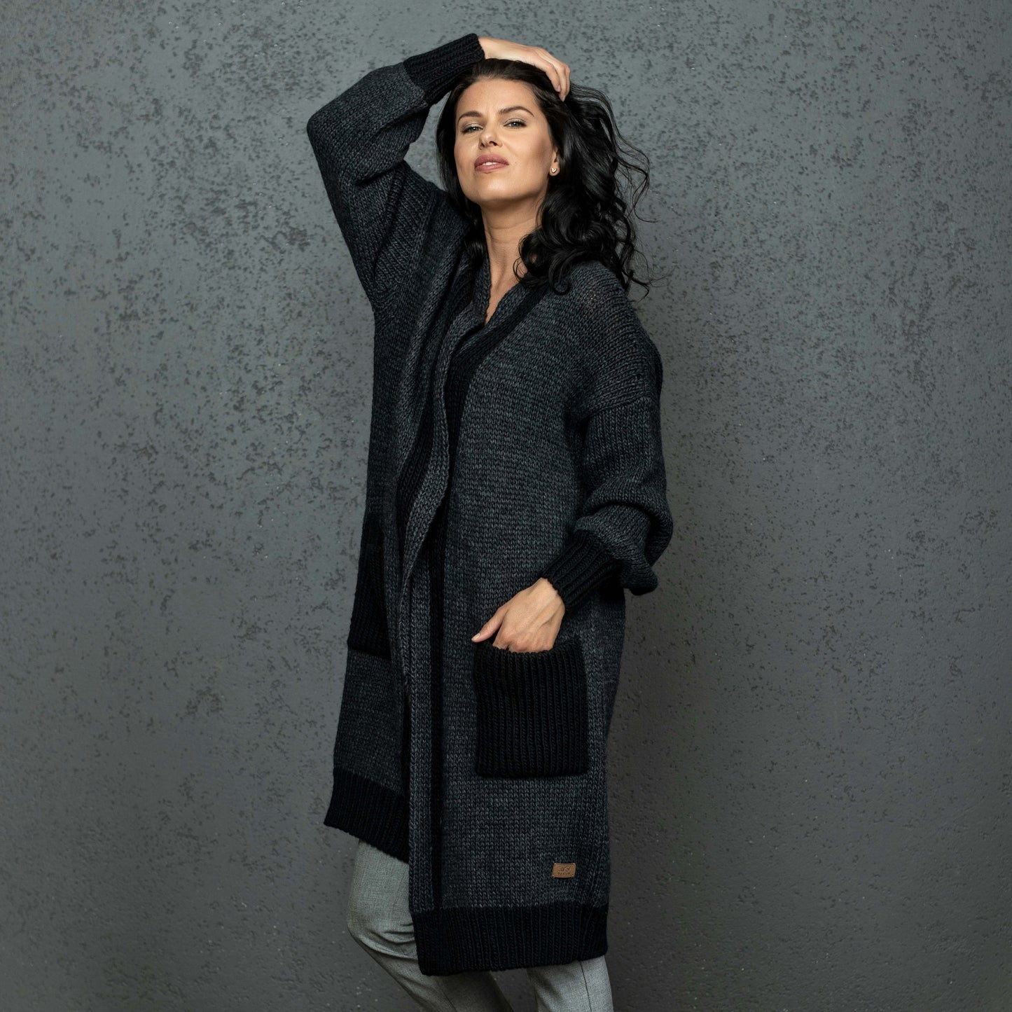 Chunky knit oversized cardigan Natalie - dark gray!