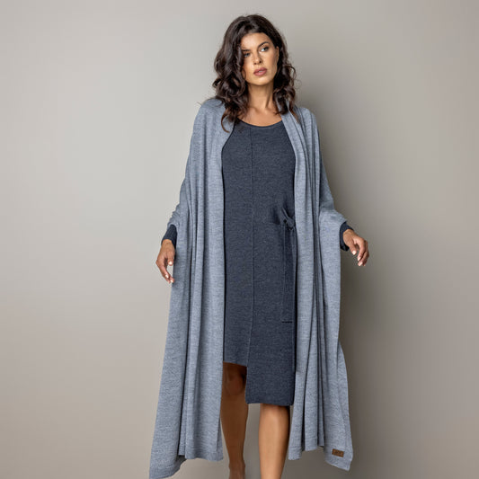 Knitted wide minimalist 100% merino wool Wrap - light gray