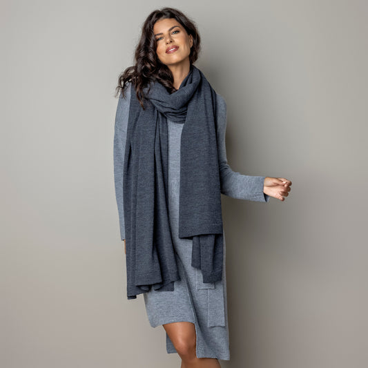 Knitted wide minimalist 100% merino wool Wrap - graphite