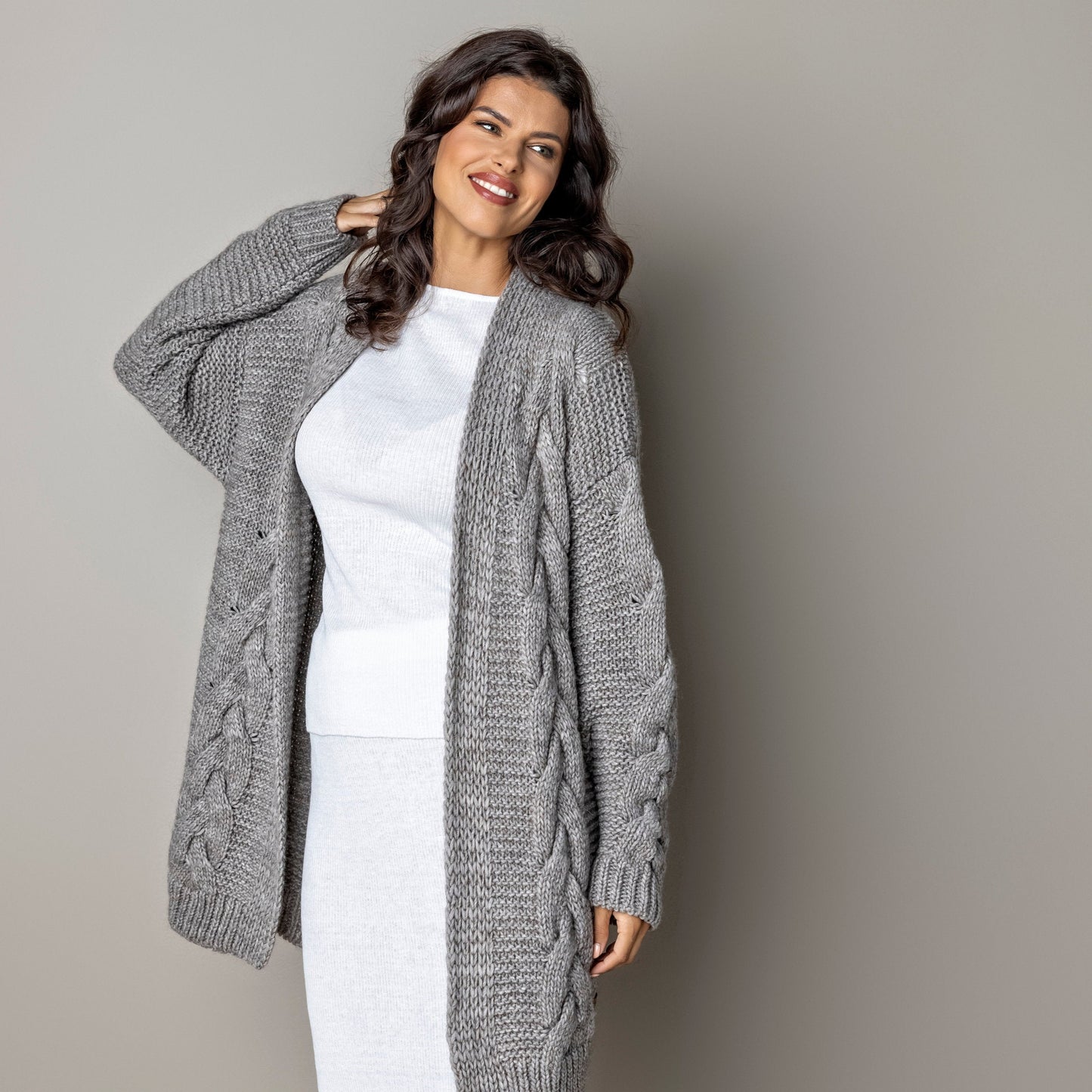 Chunky knit alpaca wool cardigan NORA - cocoa