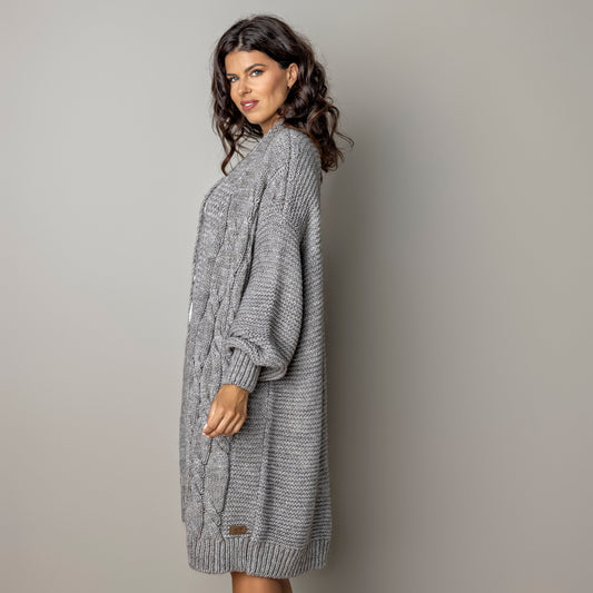 Chunky knit alpaca wool cardigan CATHERINE - cocoa