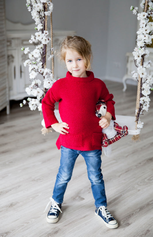 Kid wool alpaca sweater tunic - small grown up - red