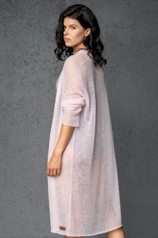 Knit lightweight mohair long cardigan Wind - pink