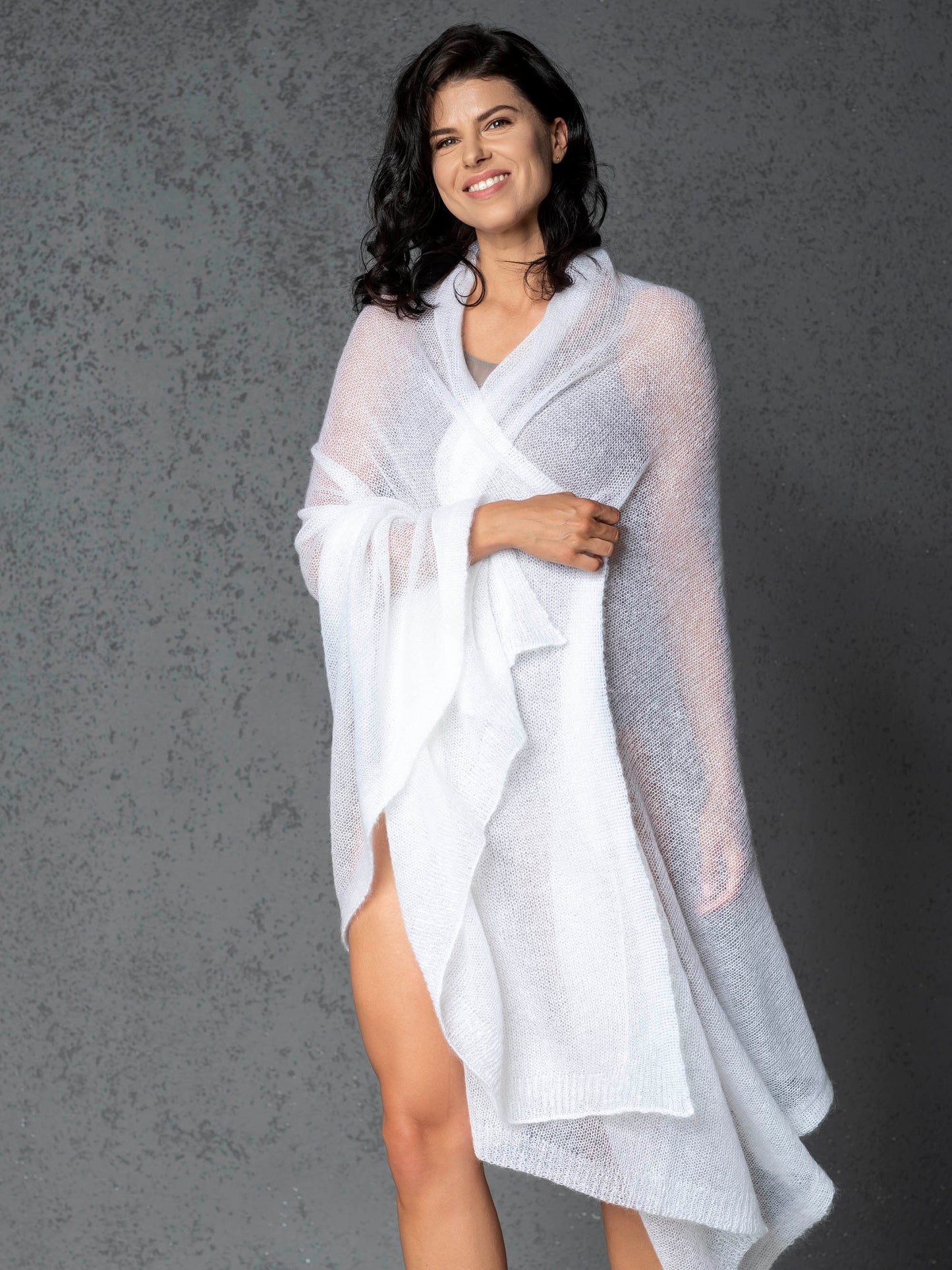 Mohair wool scarf wide and lightweight - Corsica white