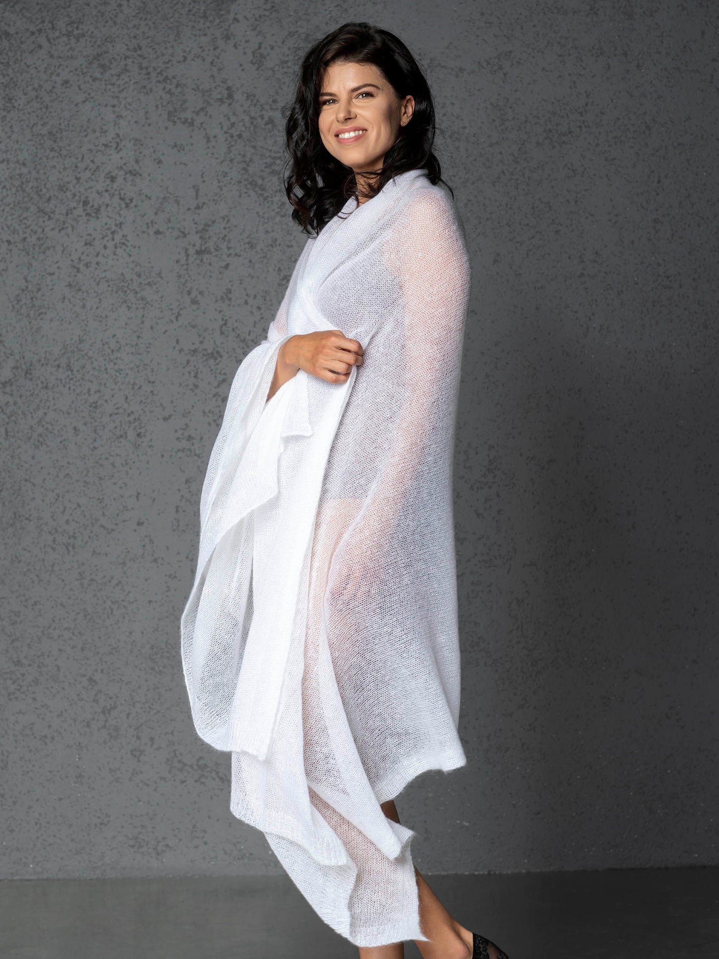 Mohair wool scarf wide and lightweight - Corsica white