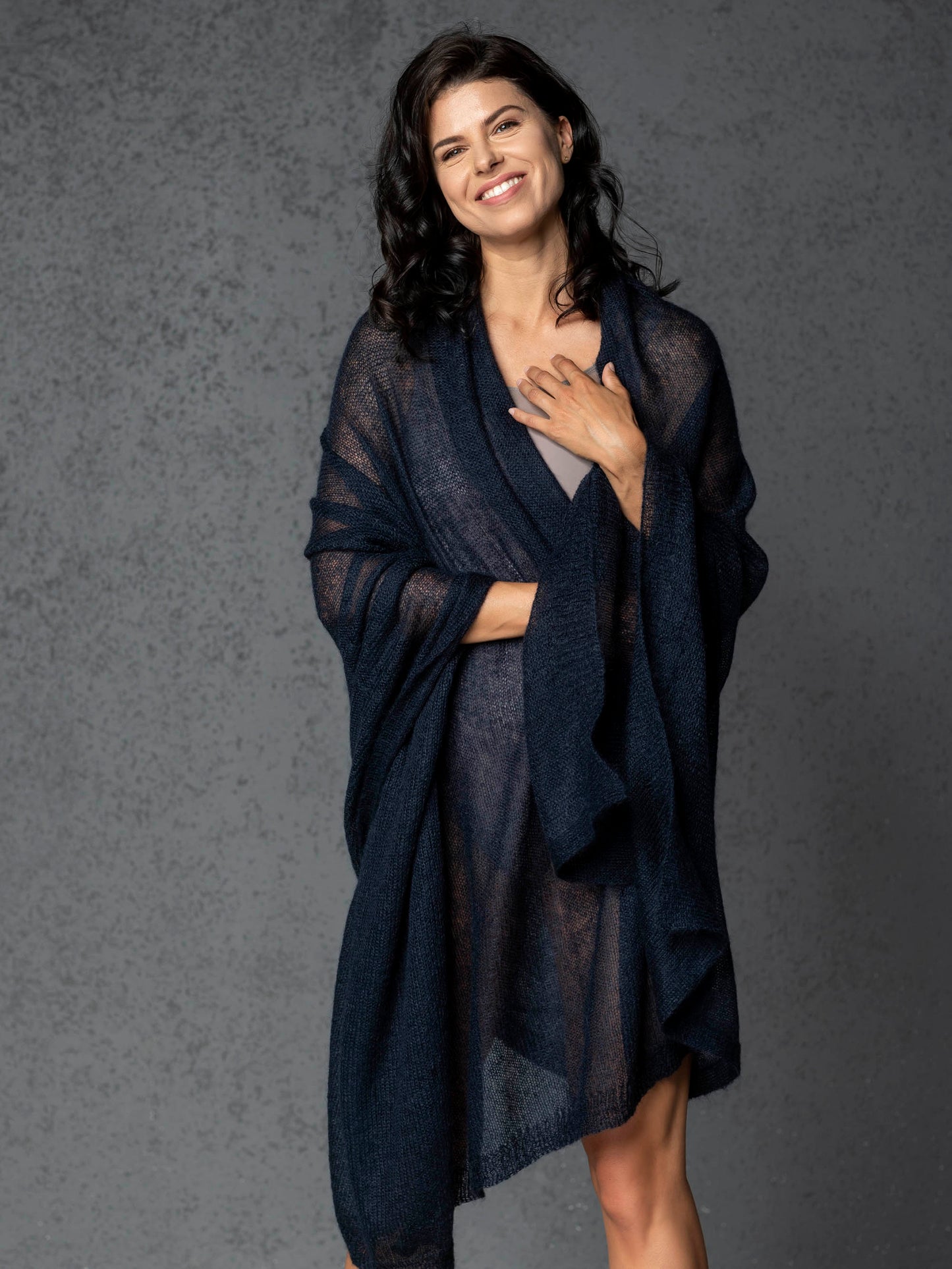 Mohair wool scarf wide and lightweight - Corsica  blue