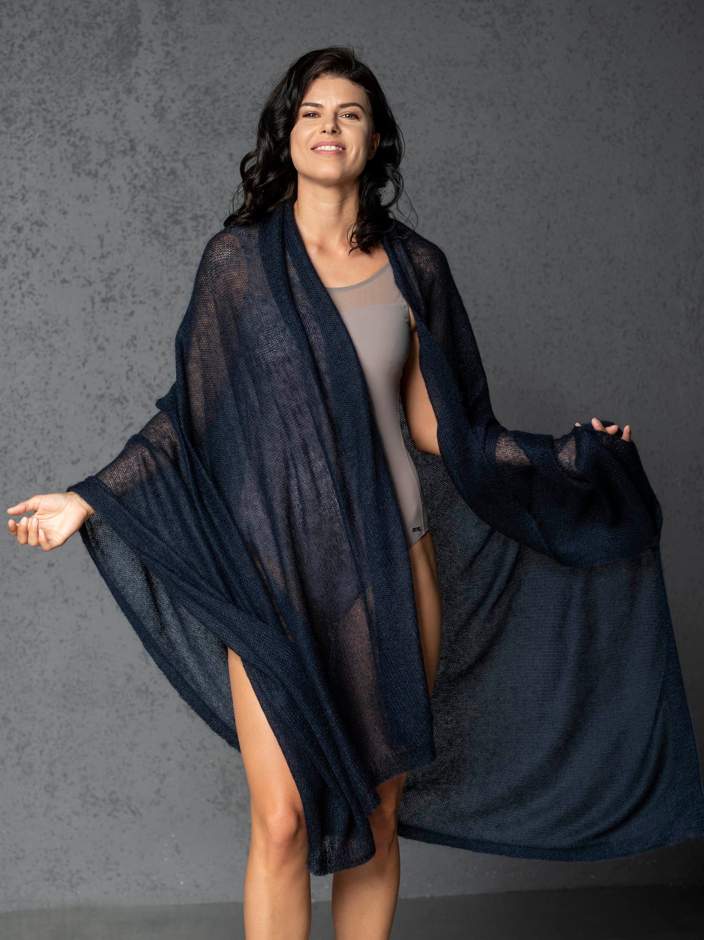 Mohair wool scarf wide and lightweight - Corsica  blue