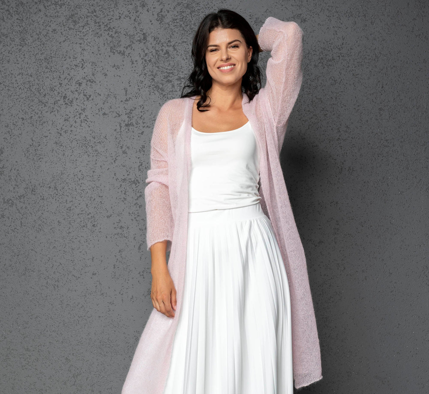 Gilet de mariage en mohair tricoté Wind - rose poudré