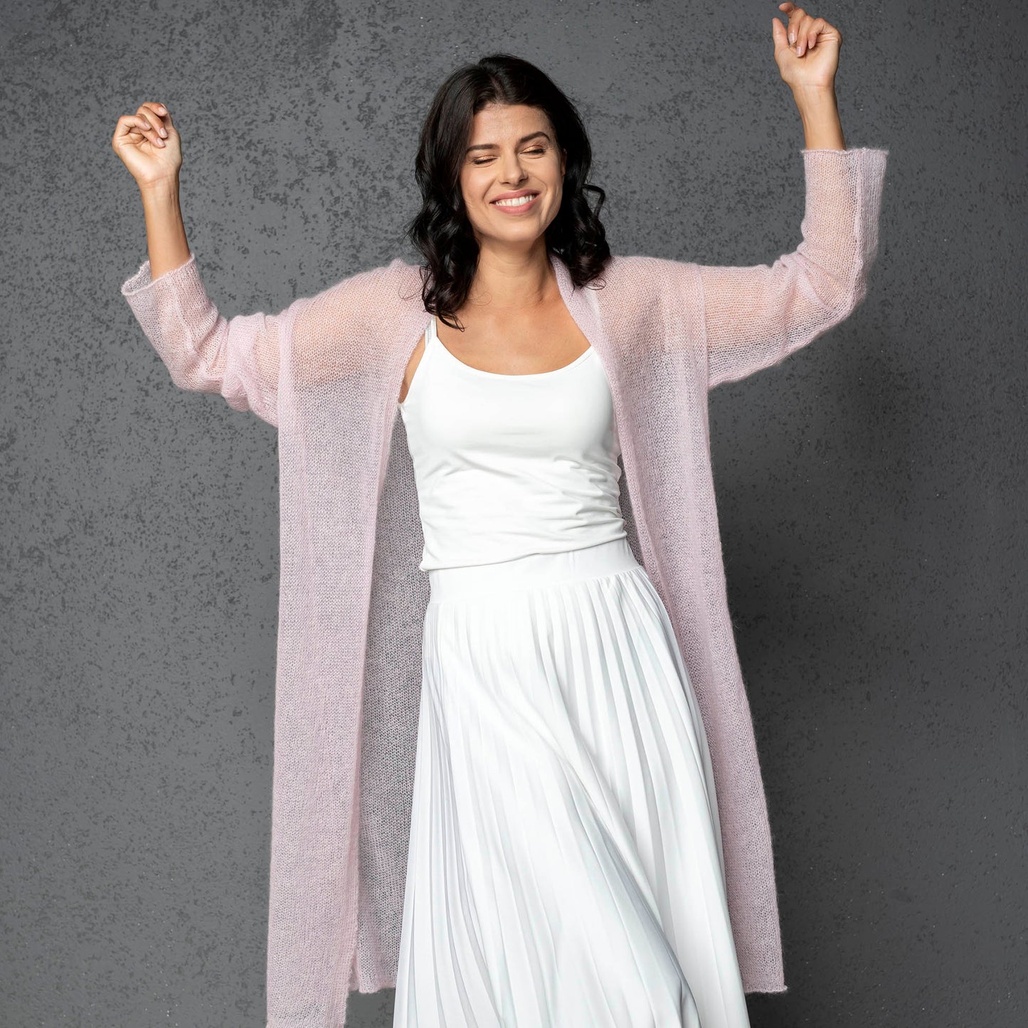 Gilet de mariage en mohair tricoté Wind - rose poudré