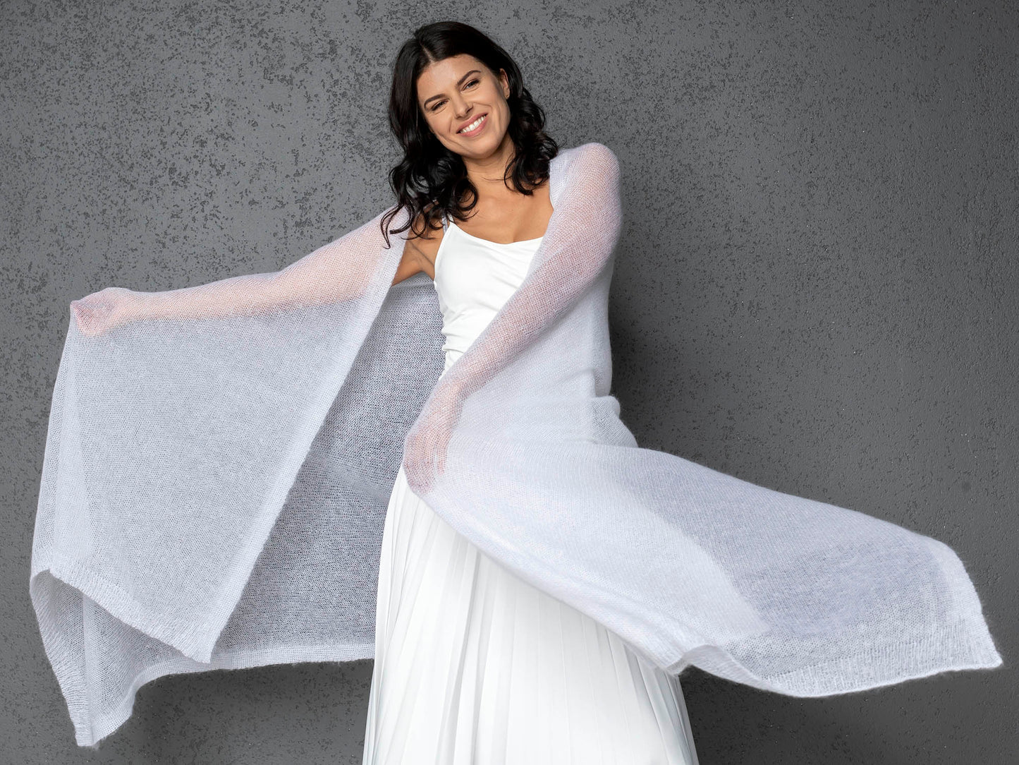 Mohair wool scarf wide and lightweight - Corsica white