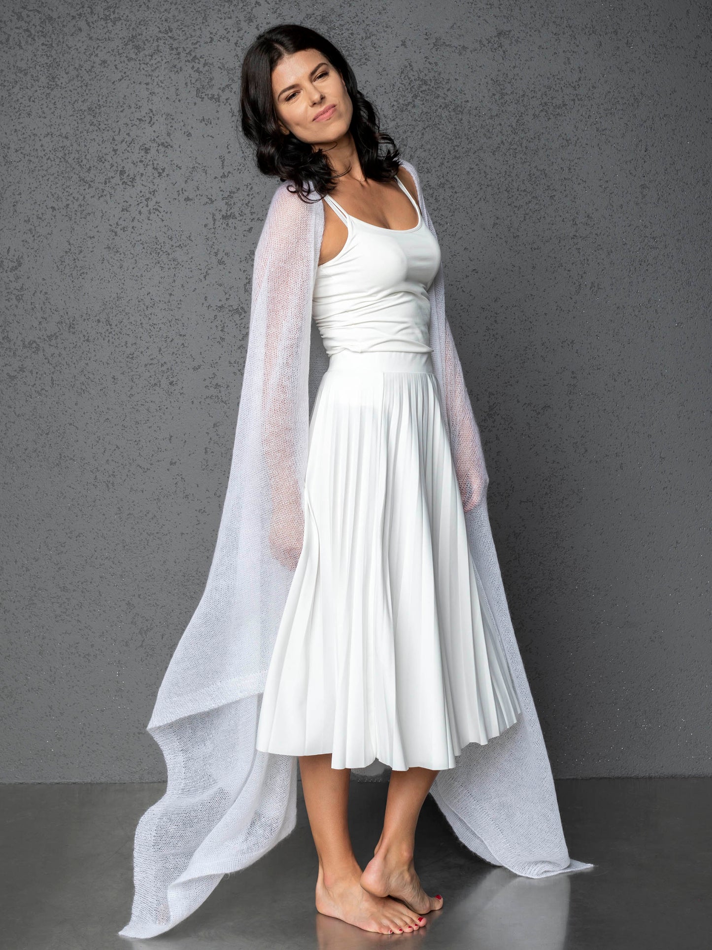 Mohair wool scarf wide and lightweight - Corsica white