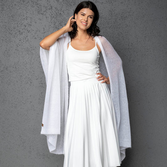Feast Gala Wedding cape wrap shrug shawl knit from kid mohair - white