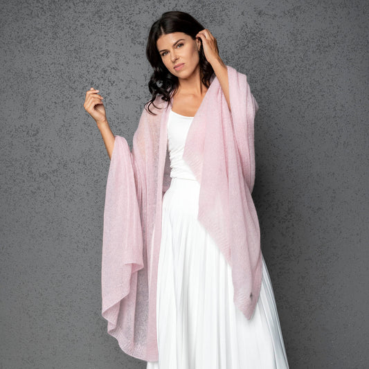 Mohair wool scarf wide and lightweight - Corsica pink
