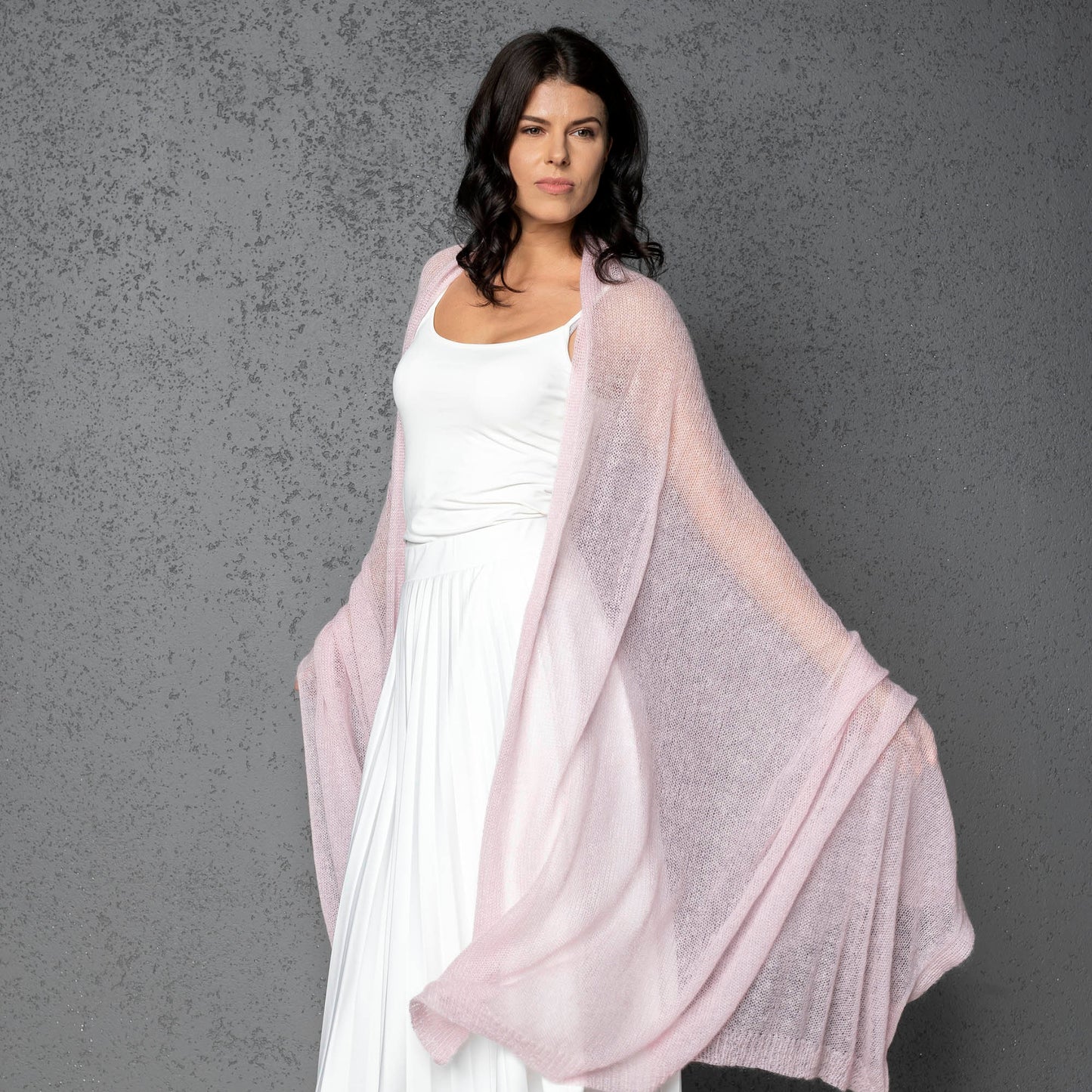 Mohair wool scarf wide and lightweight - Corsica pink