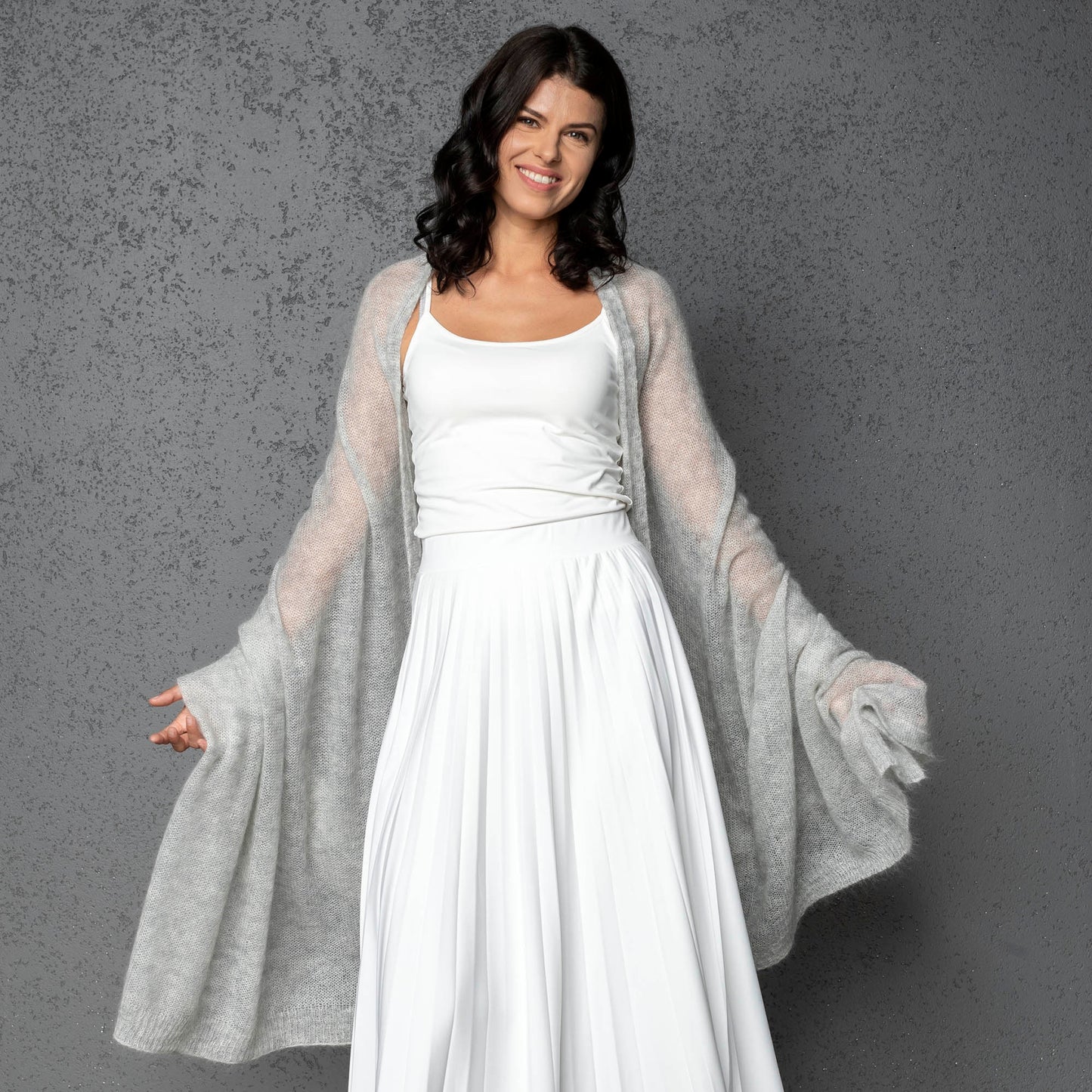 Mohair wool scarf wide and lightweight - Corsica light gray