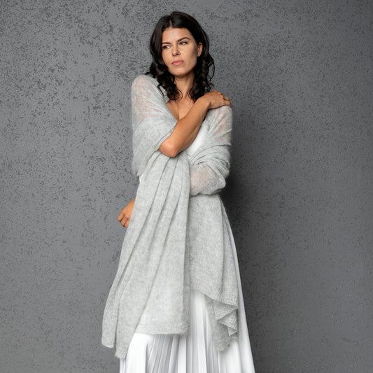 Mohair wool scarf wide and lightweight - Corsica light gray