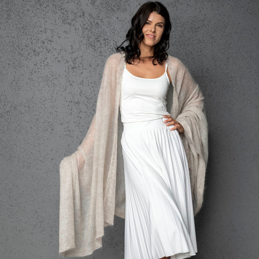 Feast Gala Wedding cape wrap shrug shawl knit from kid mohair - beige