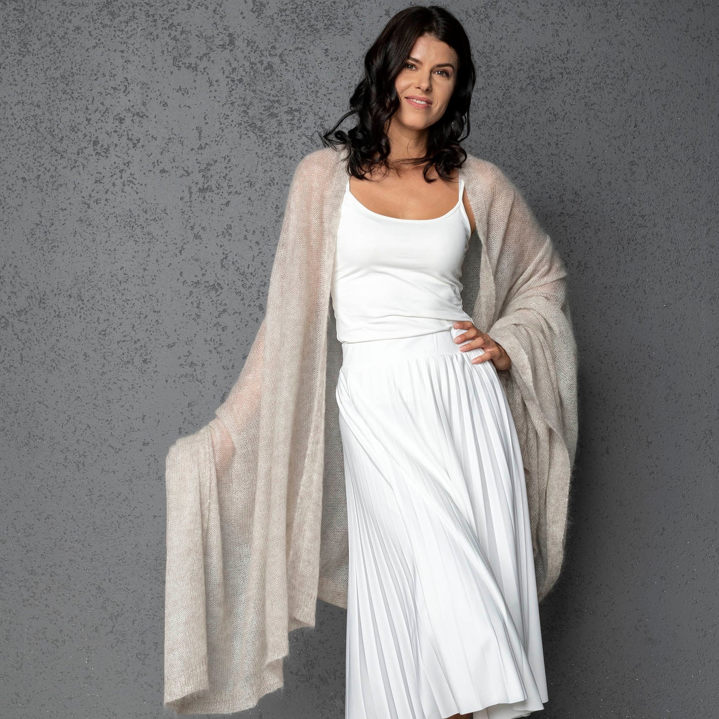 Mohair wool scarf wide and lightweight - Corsica creamy