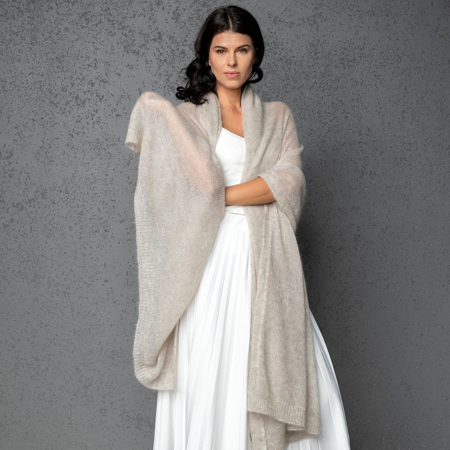 Mohair wool scarf wide and lightweight - Corsica creamy