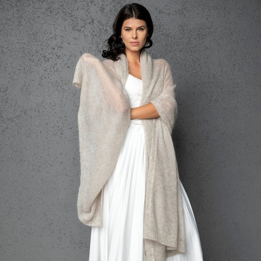 Mohair wool scarf wide and lightweight - Corsica creamy