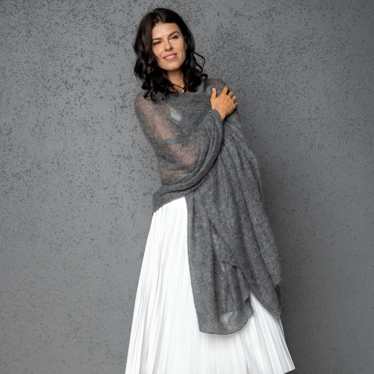 Feast Gala Wedding cape wrap shrug shawl knit from kid mohair - gray