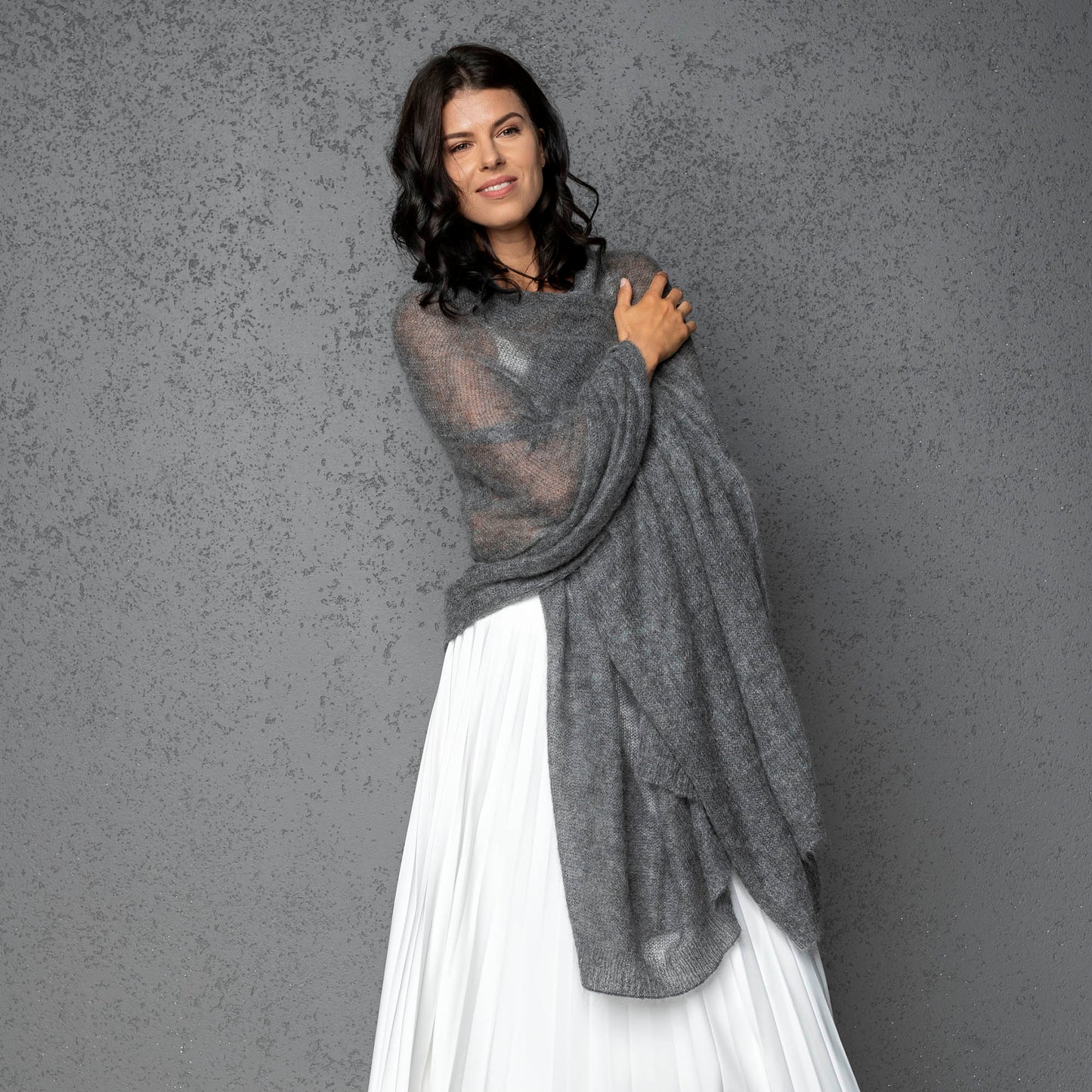 Mohair wool scarf wide and lightweight - Corsica gray