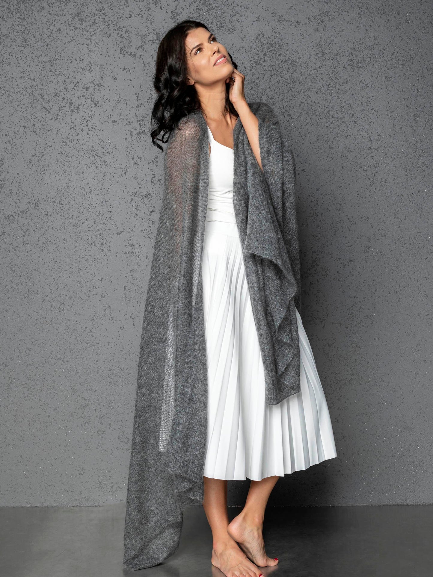 Feast Gala Wedding cape wrap shrug shawl knit from kid mohair - gray
