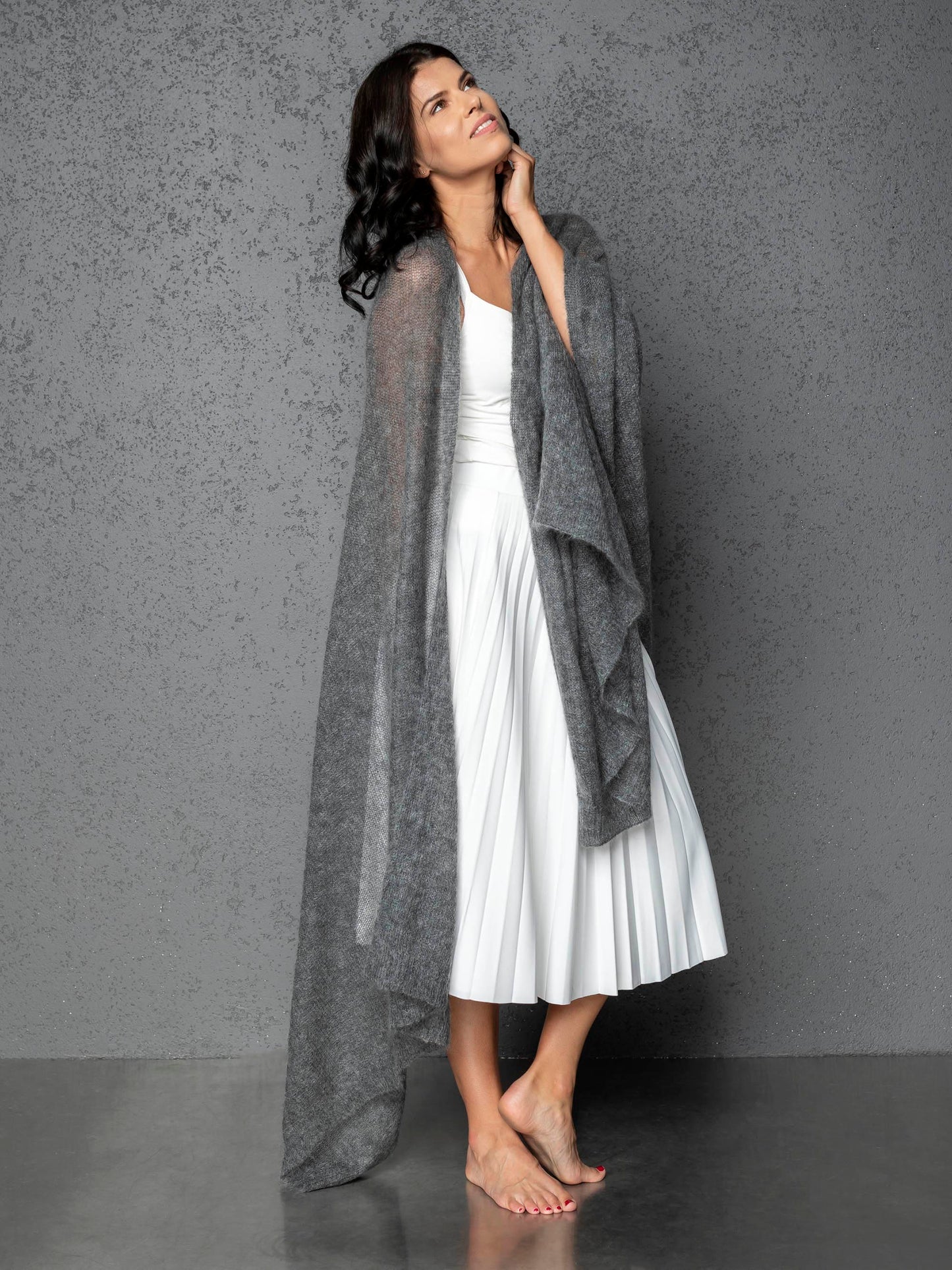 Mohair wool scarf wide and lightweight - Corsica gray