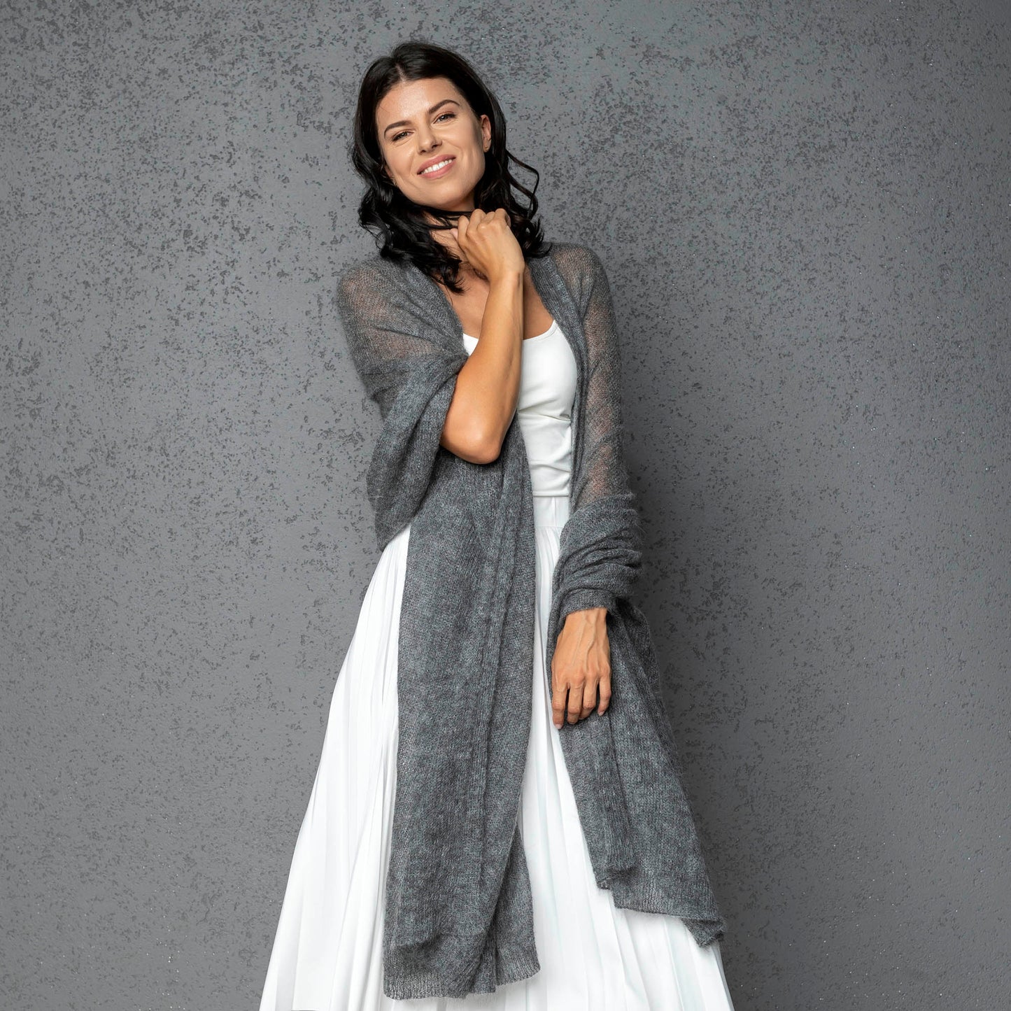 Mohair wool scarf wide and lightweight - Corsica gray