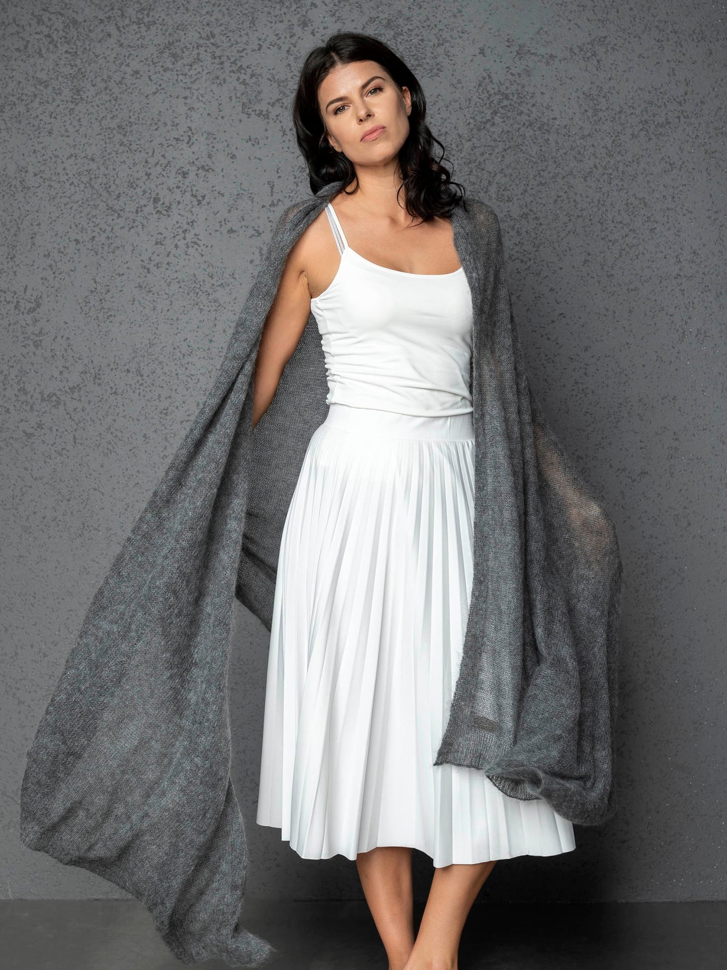 Feast Gala Wedding cape wrap shrug shawl knit from kid mohair - gray