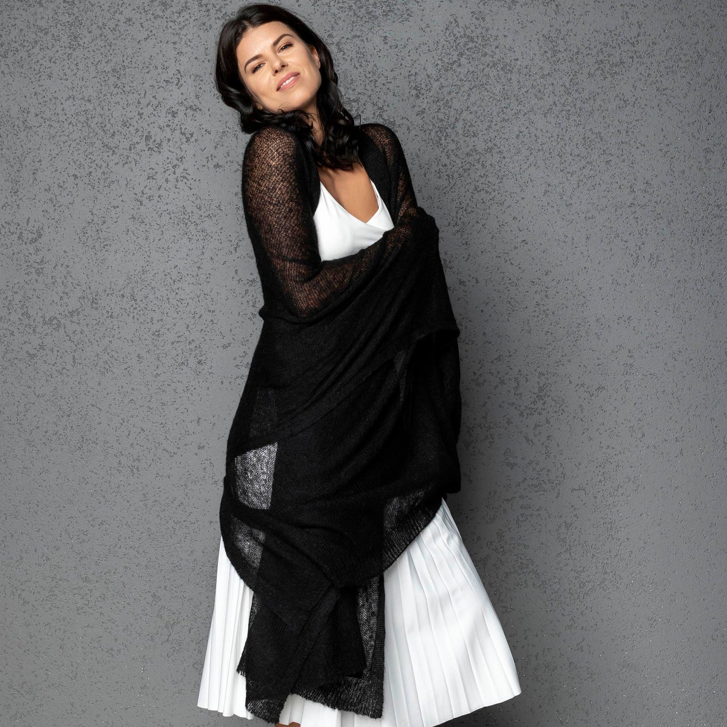 Mohair wool scarf wide and lightweight - Corsica black