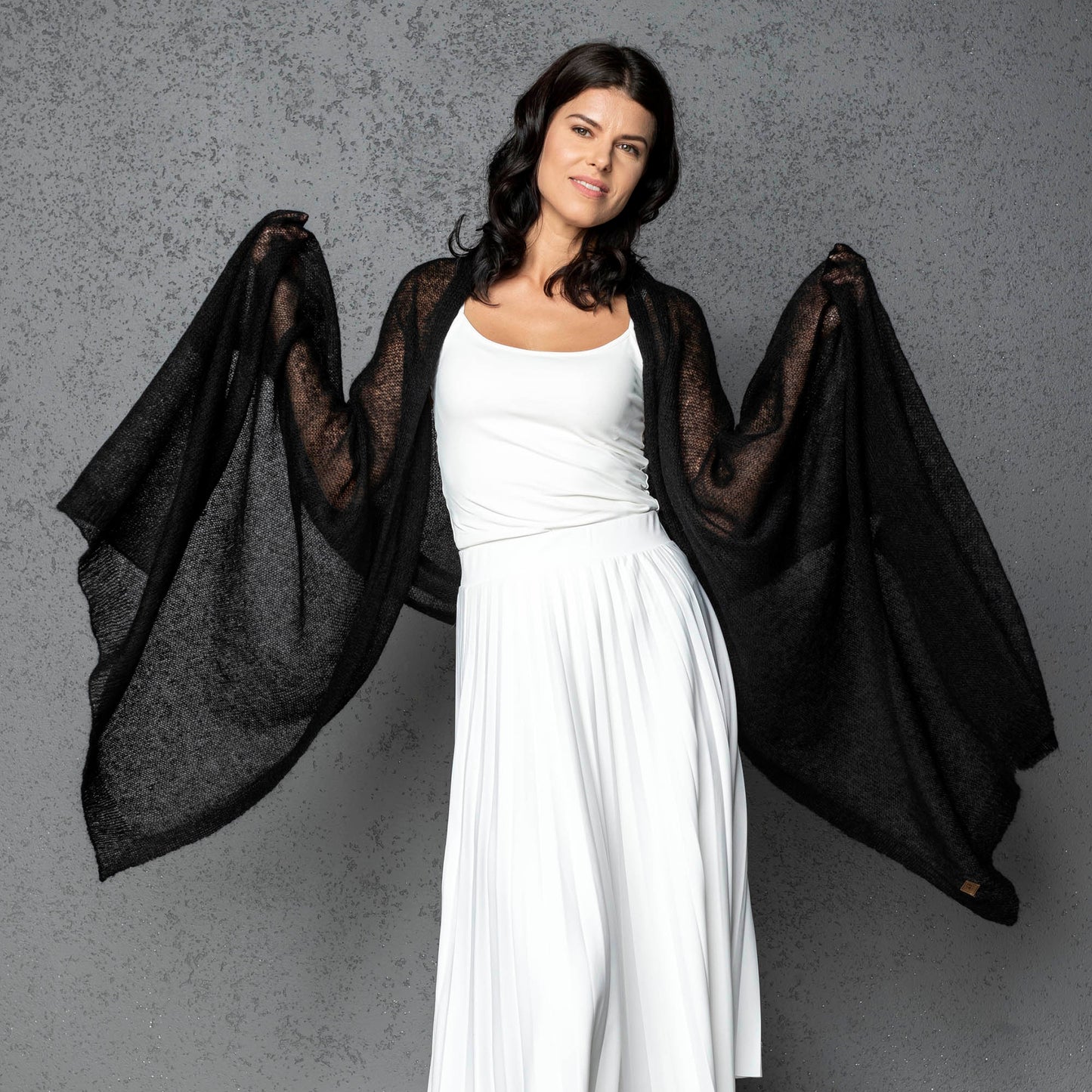 Mohair wool scarf wide and lightweight - Corsica black