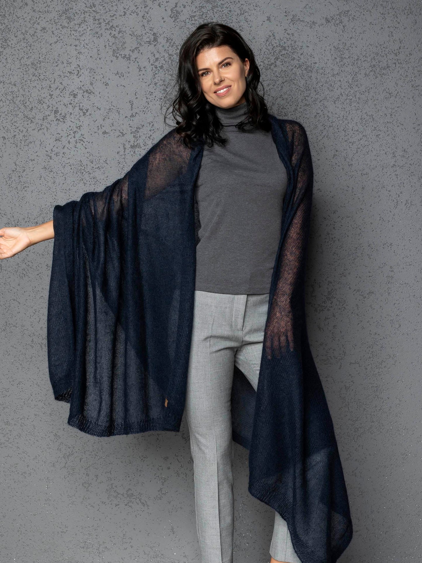 Mohair wool scarf wide and lightweight - Corsica  blue