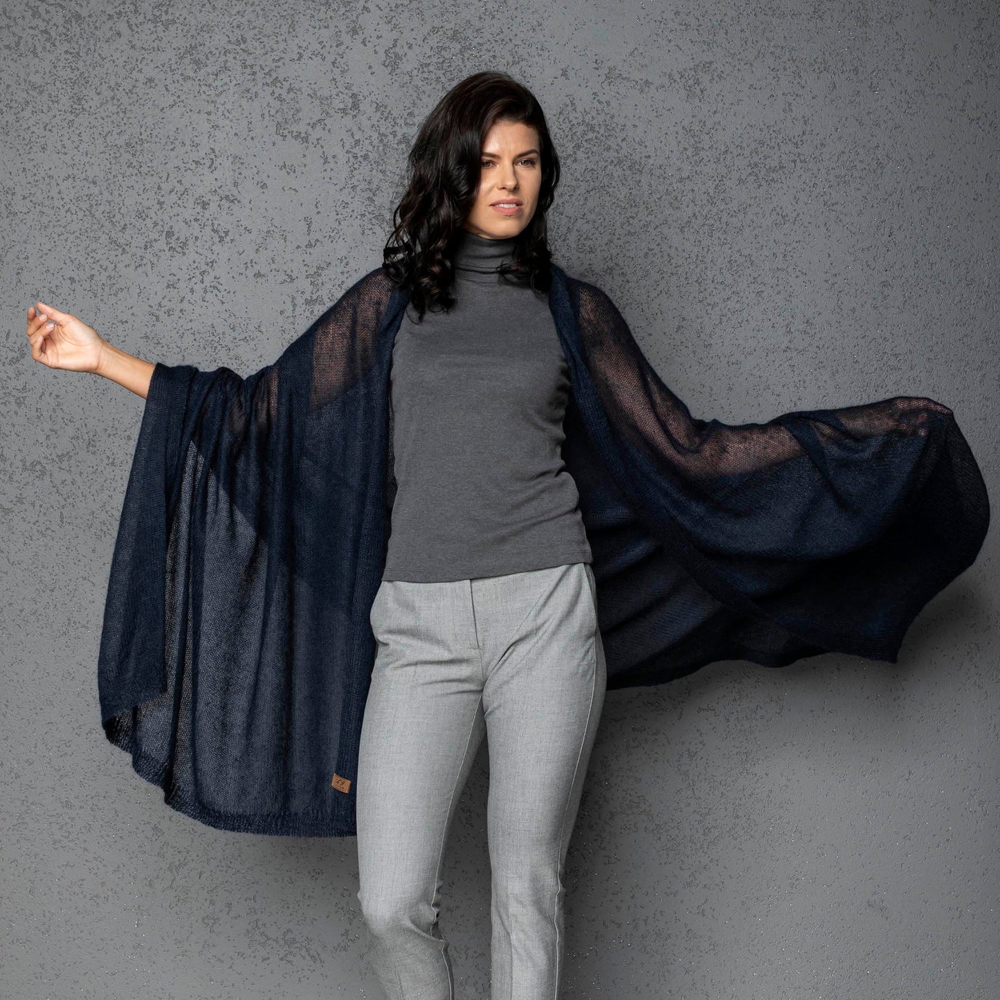 Mohair wool scarf wide and lightweight - Corsica  blue