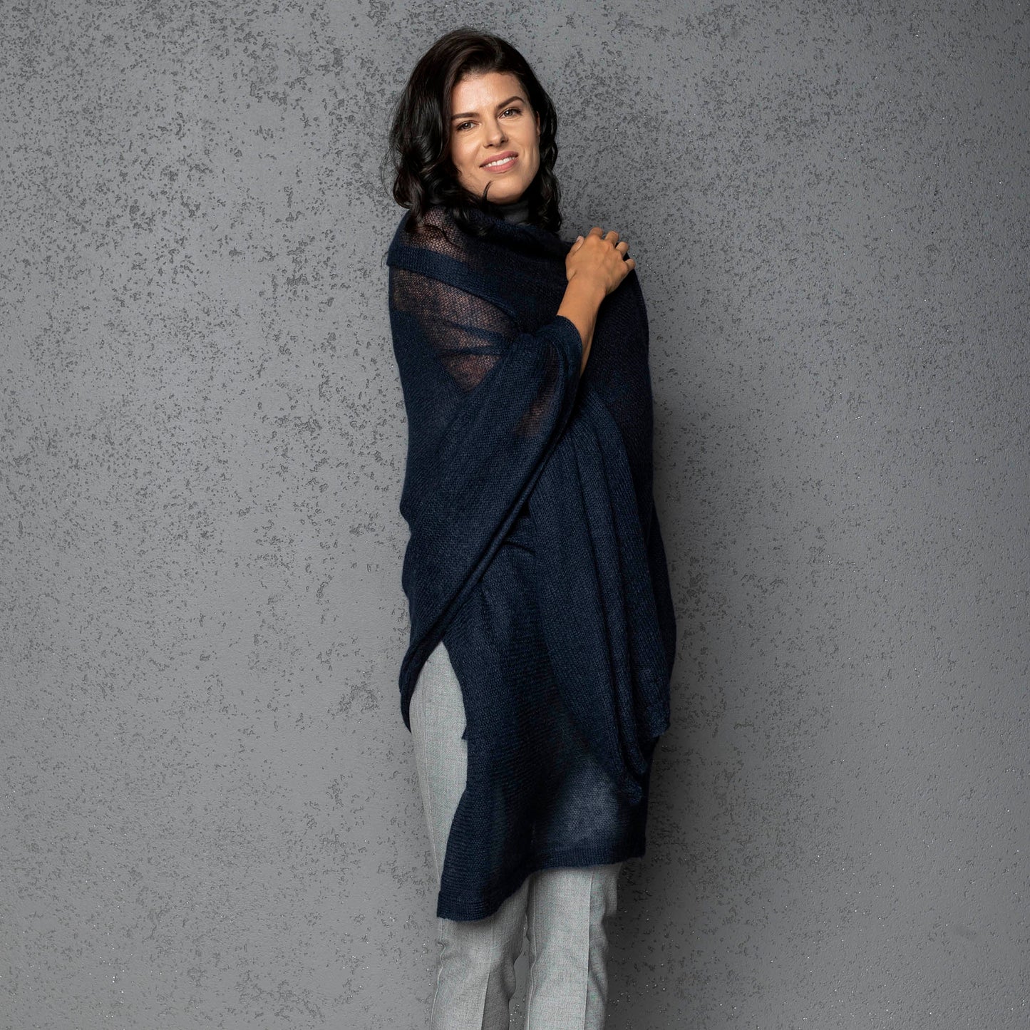 Mohair wool scarf wide and lightweight - Corsica  blue