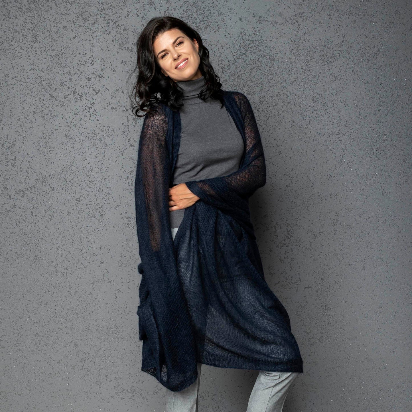 Mohair wool scarf wide and lightweight - Corsica  blue