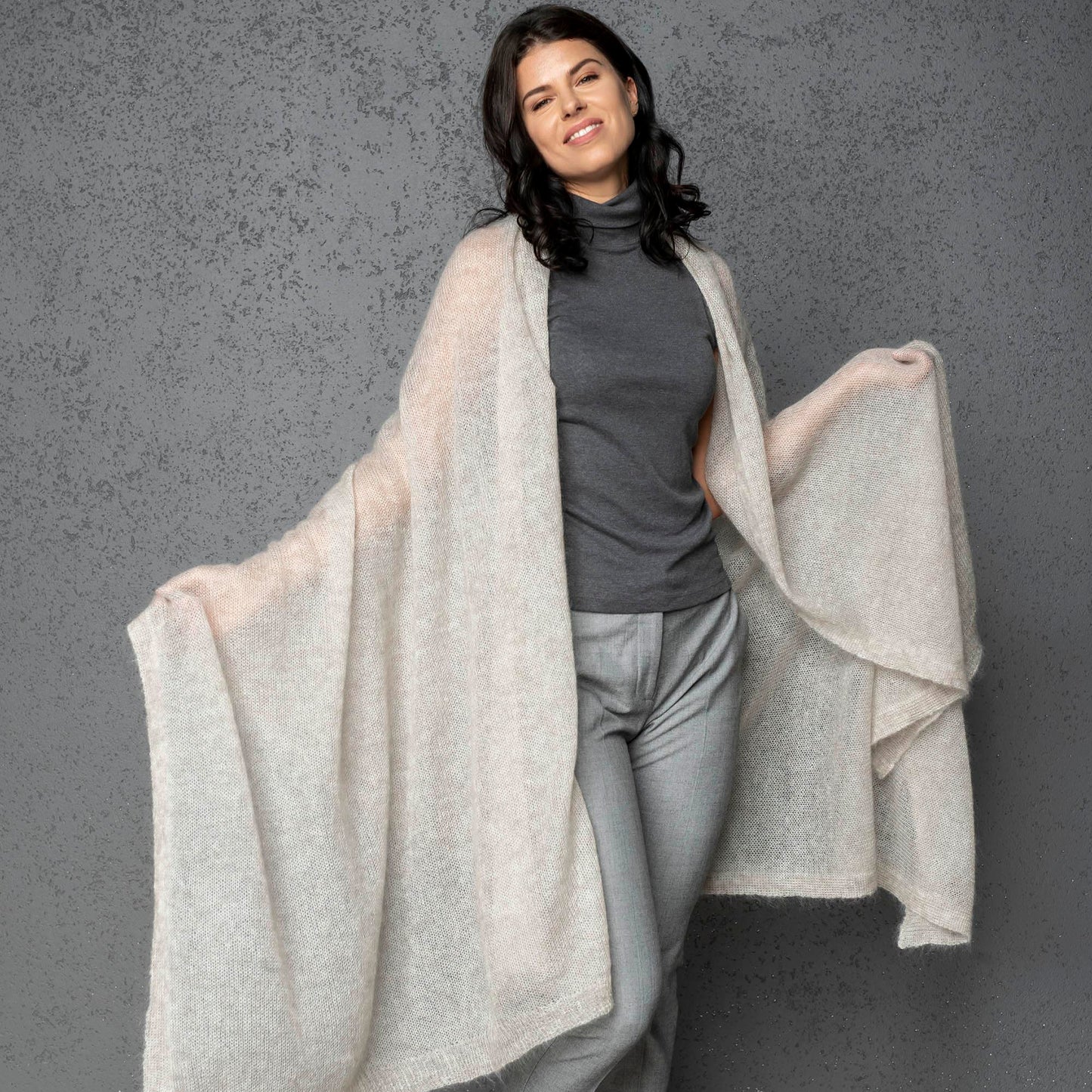 Mohair wool scarf wide and lightweight - Corsica creamy