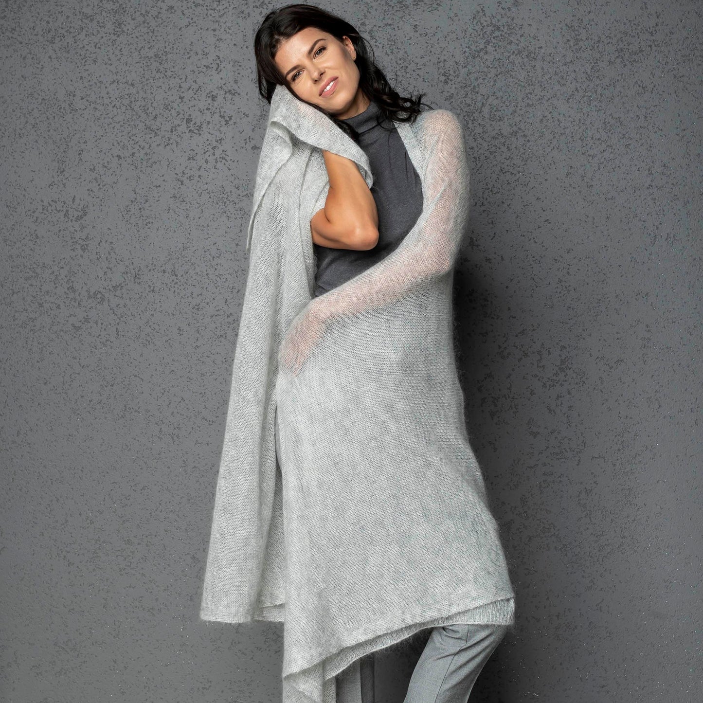 Mohair wool scarf wide and lightweight - Corsica light gray