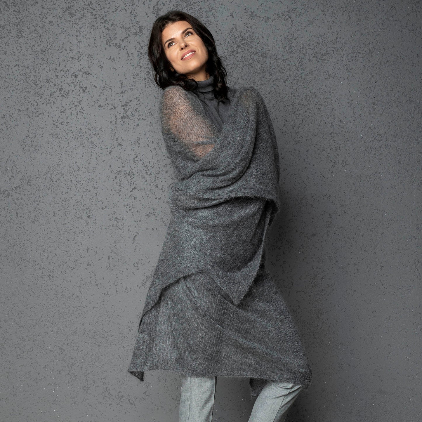 Mohair wool scarf wide and lightweight - Corsica gray