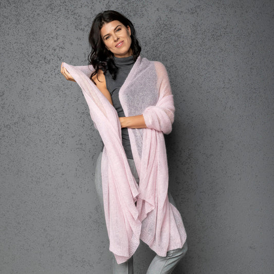 Mohair wool scarf wide and lightweight - Corsica pink