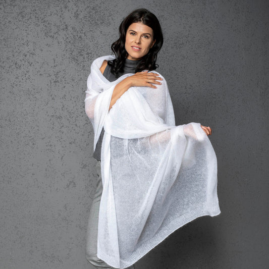 Mohair wool scarf wide and lightweight - Corsica white