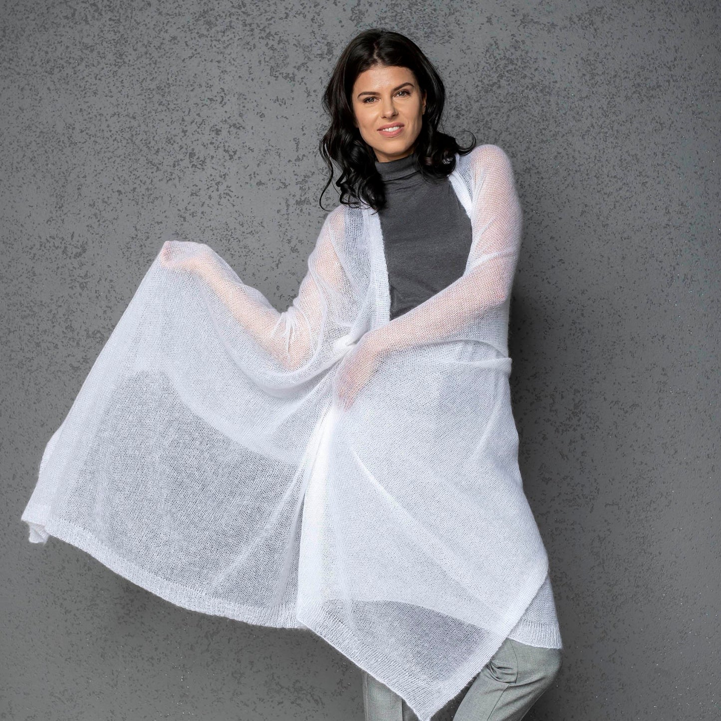 Mohair wool scarf wide and lightweight - Corsica white