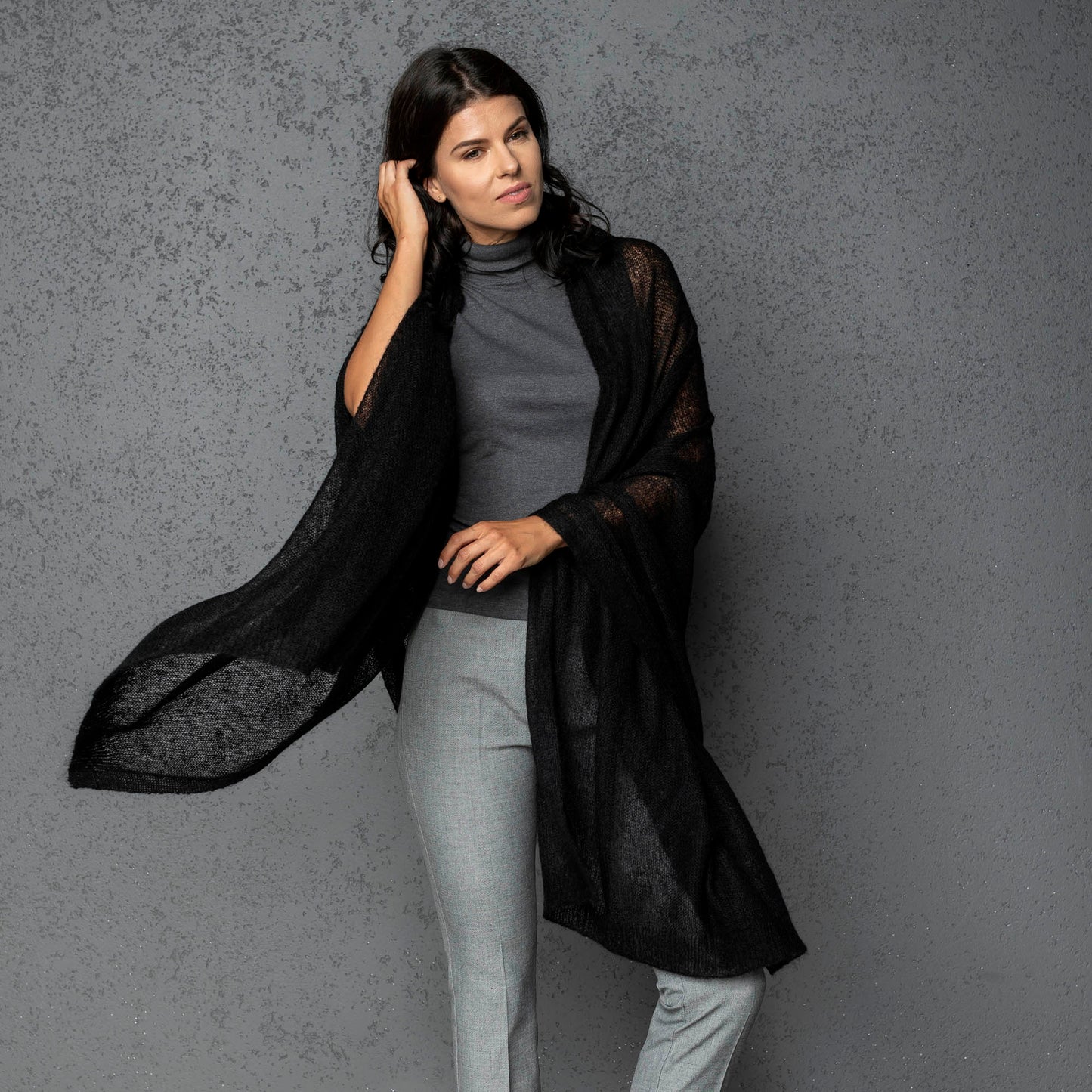 Mohair wool scarf wide and lightweight - Corsica black