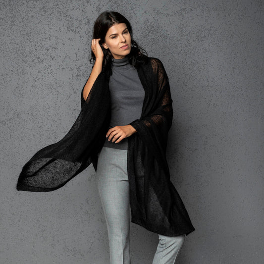 Mohair wool scarf wide and lightweight - Corsica black